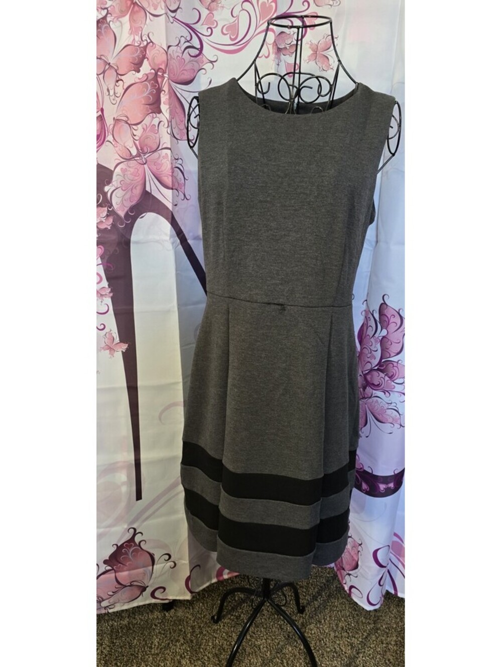 Calvin Klein Gray Sleeveless A-Line Dress Black Color Block 10 Petite Officecore